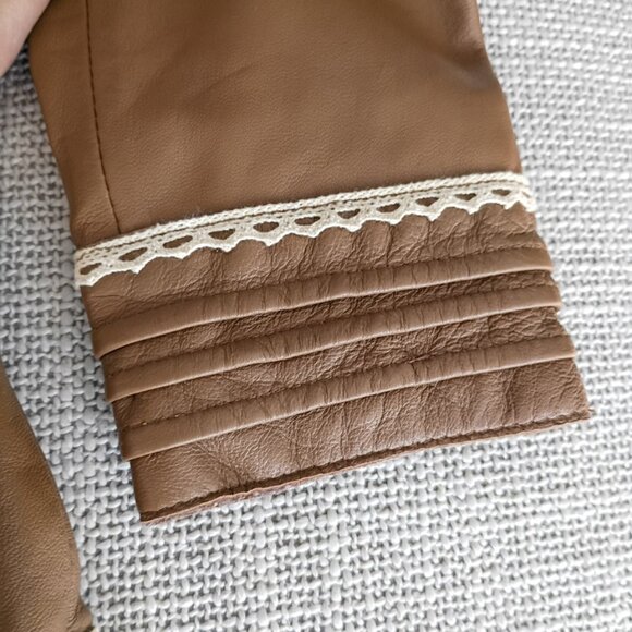Vintage style Boston Proper Brown 100% Leather with Lace Trim Jacket | Size 6 - Picture 4 of 7